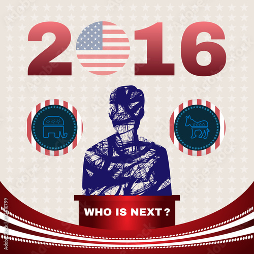 Digital vector usa election with republican and democrat, who is next, flat style