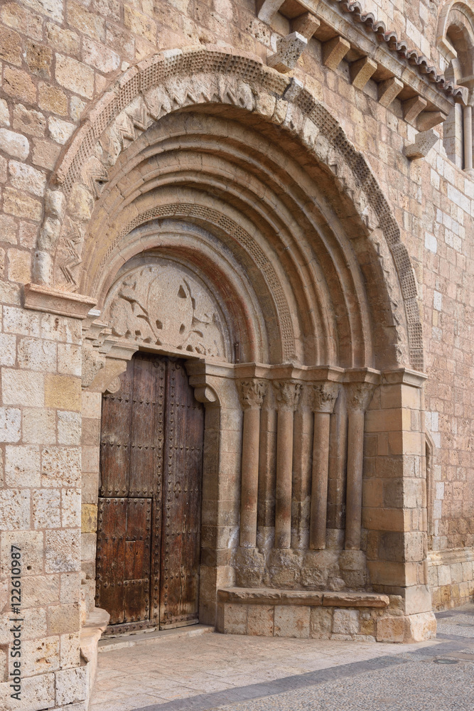 Detail of Romanesque portal of the church of San Miguel, Doroca, Zaragoza province,Spain
