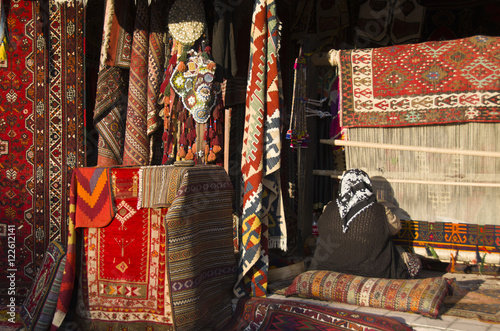 Rug shop with weaver at Goreme, Cappadocia, also Capadocia,  Central Anatolia, largely in Nevşehir Province, Turkey