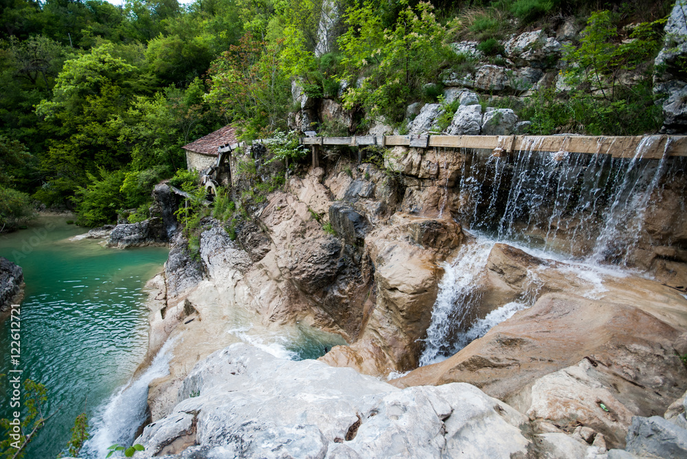 Naklejka premium Old water mill building on Mirna river, Kotli, Istra, Croatia