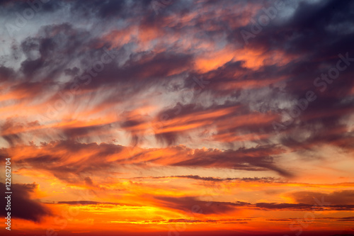 Abstract nature background. Dramatic and moody pink  purple and blue cloudy sunset sky