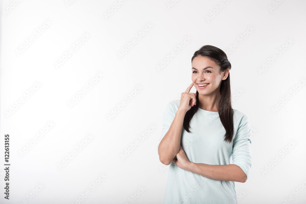 Cheerful woman standing isolated on white background Cheerful woman standing isolated on white background
