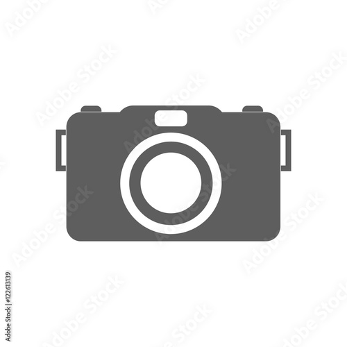 Camera Icon in trendy flat style isolated on grey background.