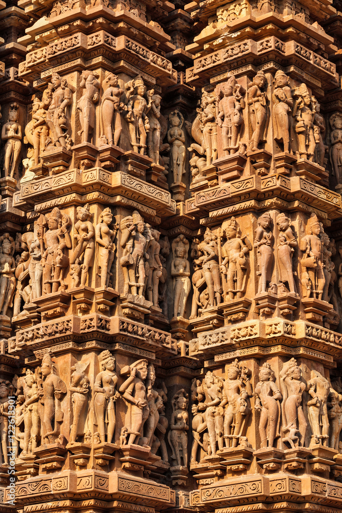 Famous sculptures of Khajuraho temples, India