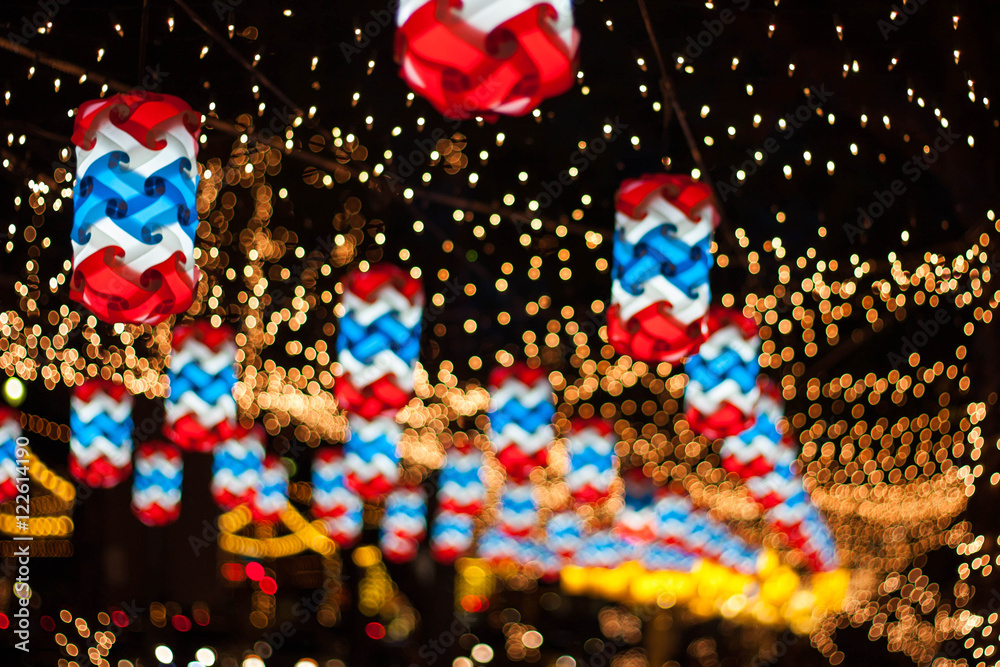 Christmas and New Year's celebrations,  decorated with lights, Bokeh background.