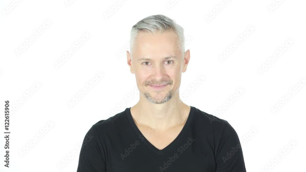 Portrait Of Smiling Middle Aged Man, White Background Portrait Of Smiling Middle Aged Man, White Background