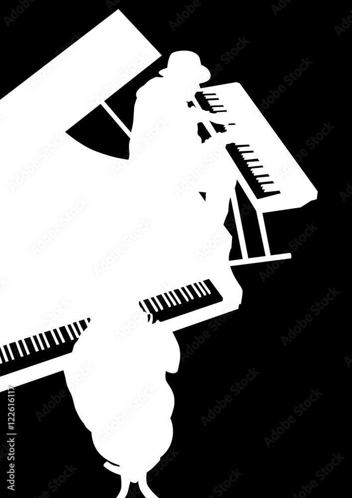 Fotografie Keyboards people of jazz on black background
