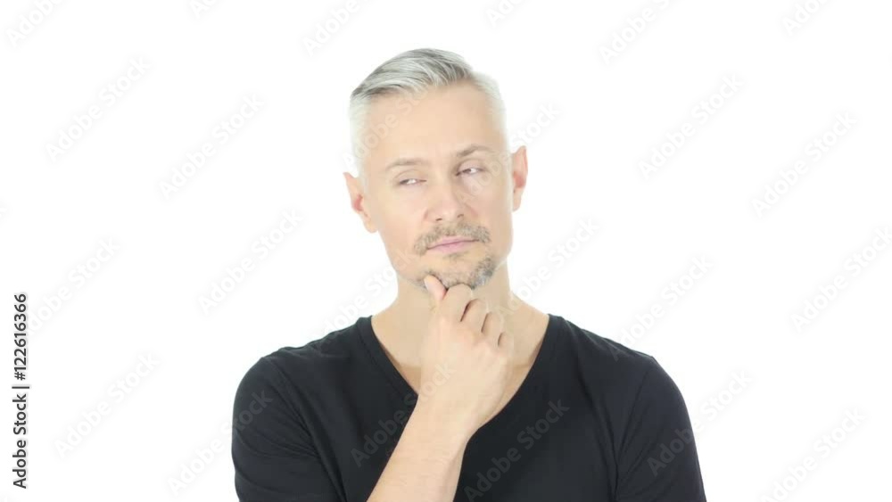 Thinking Serious Middle Aged Man, White Background Thinking Serious Middle Aged Man, White Background
