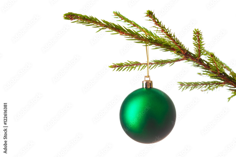 Decoration bauble on decorated Christmas tree iso