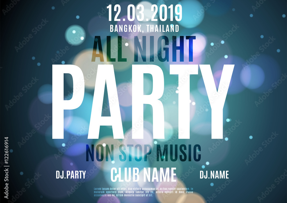 All night party bright neon color banner background
