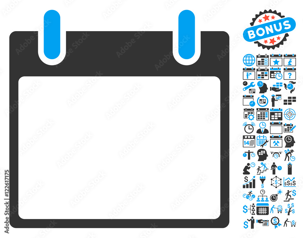 Empty calendar page pictograph with bonus calendar and time management