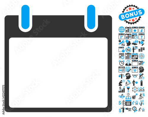 Empty Calendar Page pictograph with bonus calendar and time management design elements. Vector illustration style is flat iconic bicolor symbols, blue and gray colors, white background.