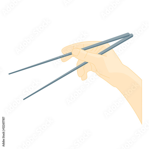 Hand Use Chopsticks. Oriental Cuisine. Vector