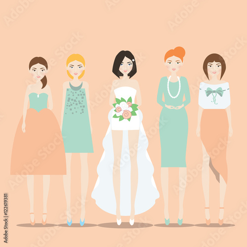 Bride with Bridesmaids vector illustration