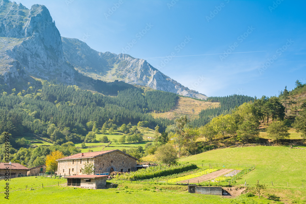 traditional basque home at biscay countryside