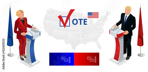 Us Election 2016 infographic Democrat Republican convention hall. Party presidential debate endorsement.