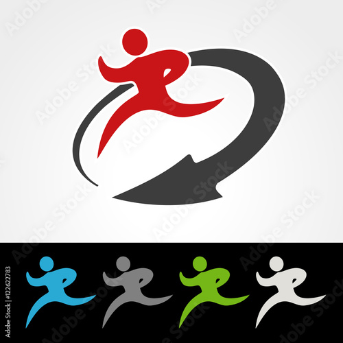 Vector symbol rate of delivery package or speed icon of download and upload, silhouette  of running man, runner with arrow
