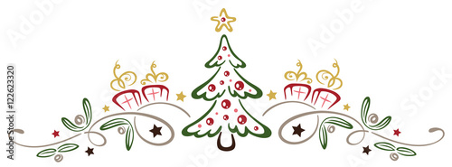 Kleiner Weihnachtsbaum mit Misteln und Geschenken.
