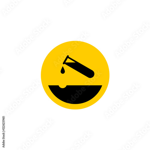 Warning acid icon. Test-tube with acid drop. Surface with eroded pit.
