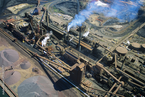 Aerial of a Steel Mill, Hamilton, Ontario, Canada.