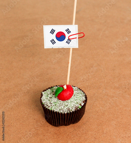 south korea flag on a apple cupcake photo