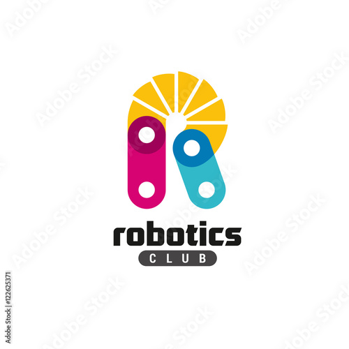 Tableau sur toile Letter R logo. Robotics club concept. Construction links symbol.