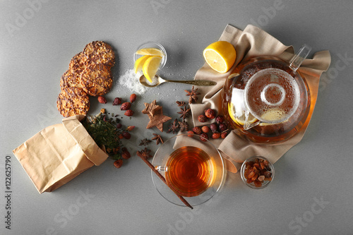 Wallpaper Mural Ingredients for tea drinking, flat lay Torontodigital.ca