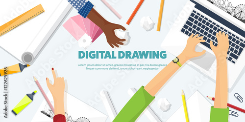 Graphic web design. Drawing and painting. Development. Illustration, sketching, freelance. User interface. UI. Computer, laptop.