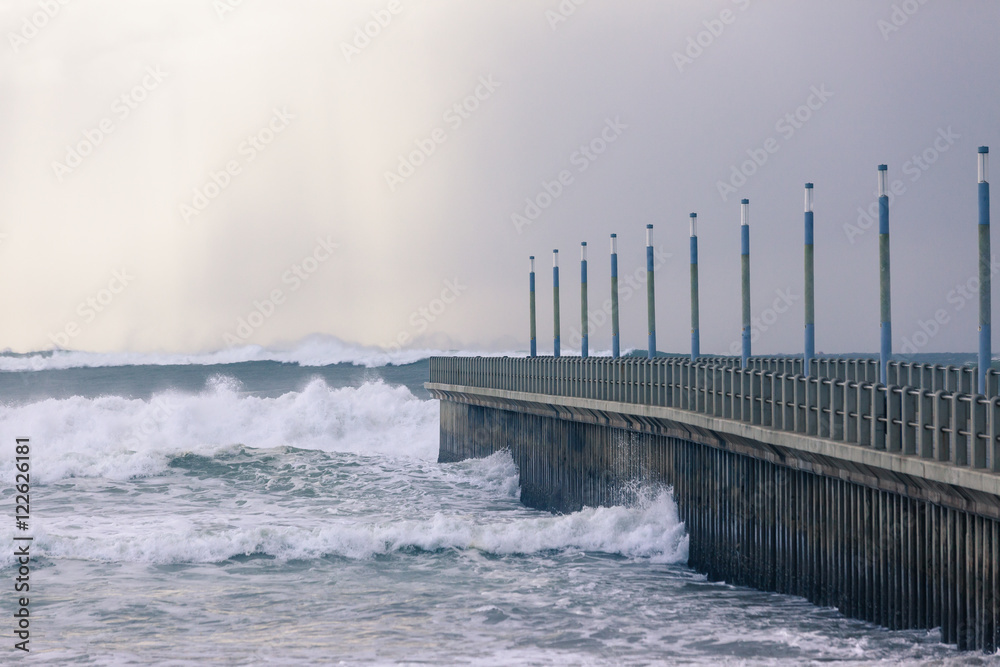 Beach Pier Storm Waves