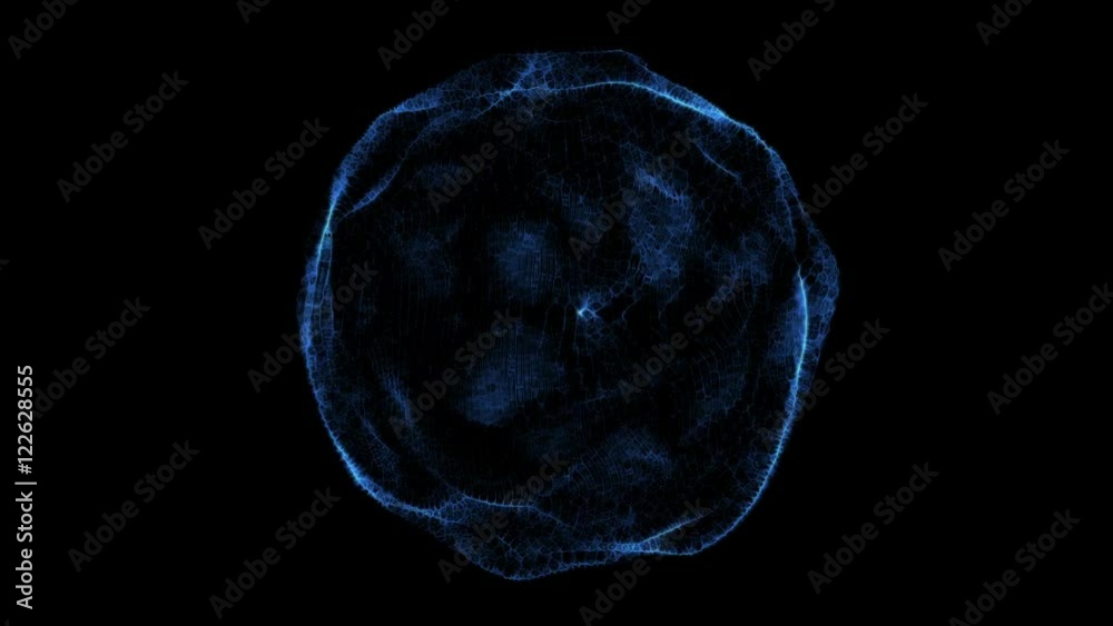 A looping animation of abstract blue glowing nucleus loop over black background.