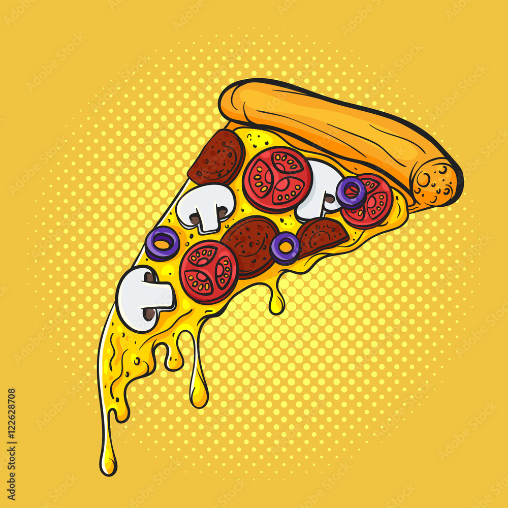 Vector hand drawn pop art illustration of pizza. Fast food. Stock Vector |  Adobe Stock