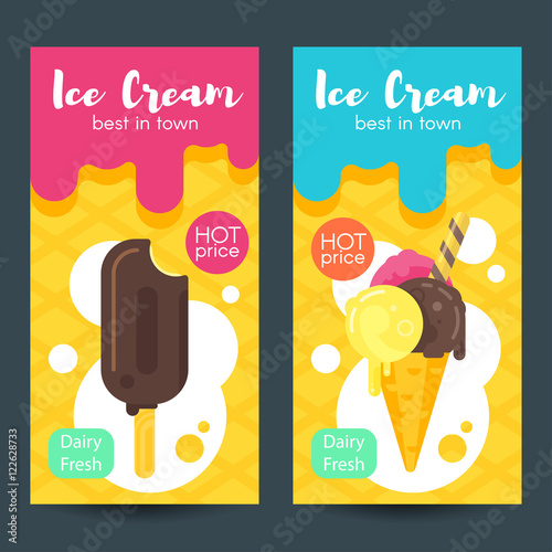 Vector flat style posters with ice cream.