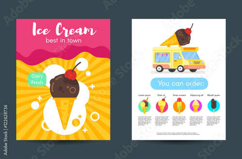 Vector flat style posters with ice cream.