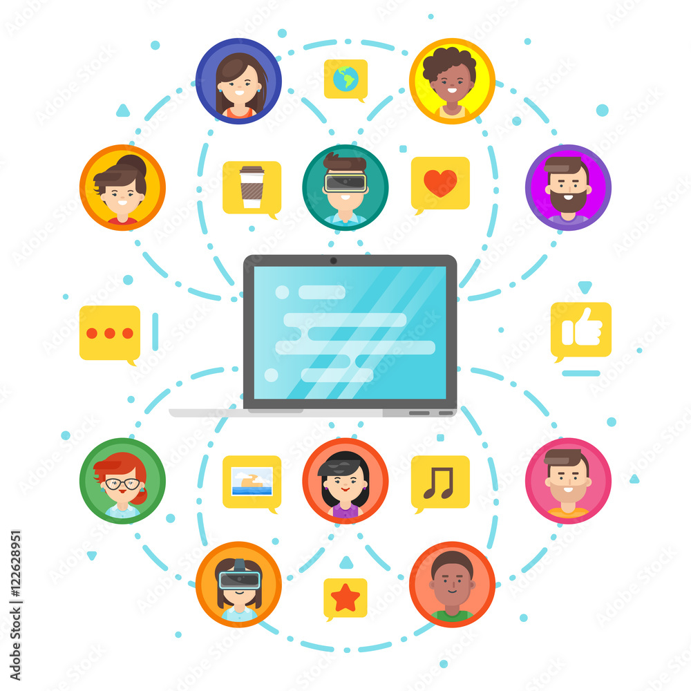 Vector flat style concept of social network and people comunication