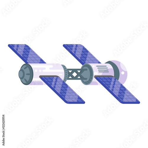 Vector flat style illustration of space station with solar cells