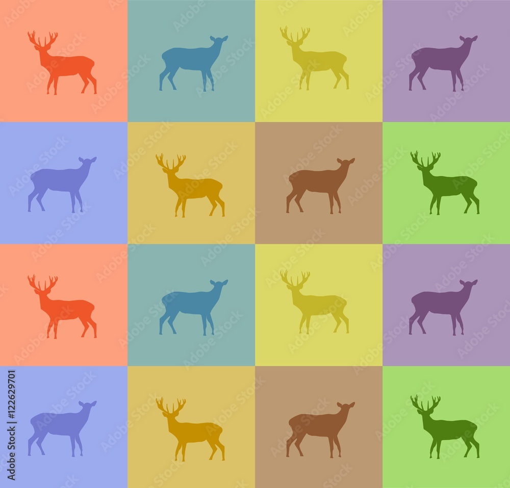 Cartoon deer colorful pattern. Christmas background. Vector illustration.