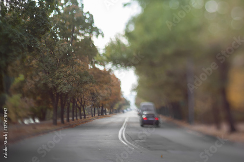 Mysterious blurry road. Natural optical tilt shift photo. © 621513