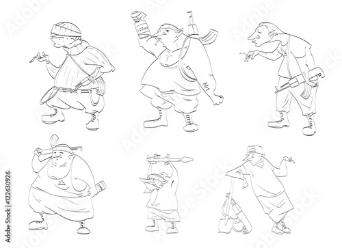 Line drawing vector illustrations of rebels, separatists