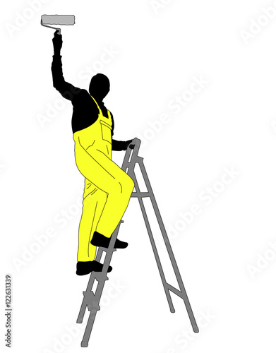 man painting a ceiling silhouette - vector