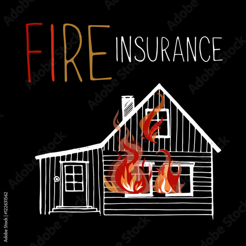 The burning house, fire out of the windows.