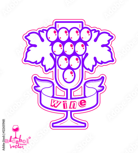 Sparkling wine vector illustration. Stylized empty wineglass wit