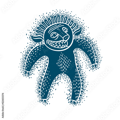 Character monster vector flat illustration, blue mutant, devil.