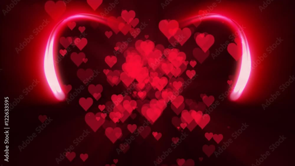 An abstract reveal of an outlined glowing heart with heart particles.