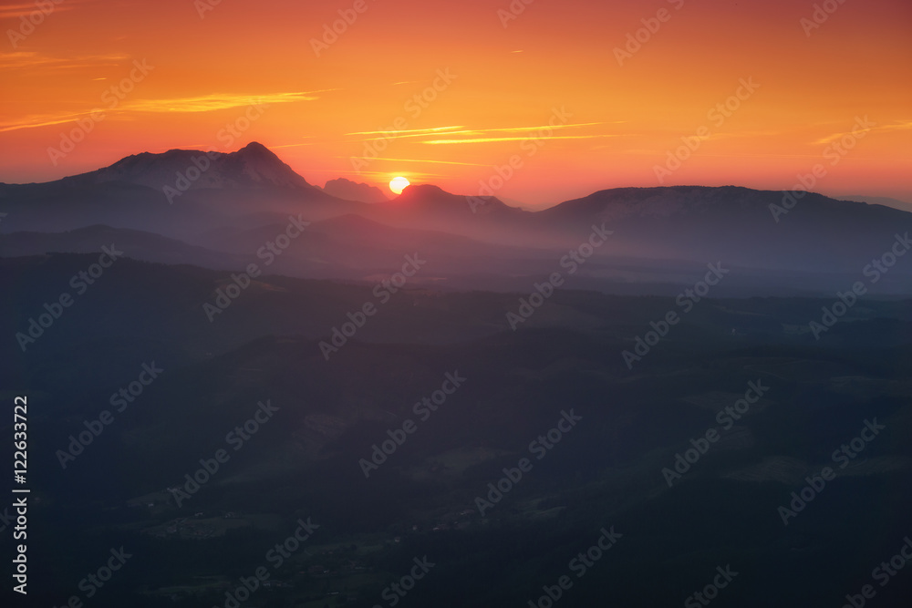 sunrise at Anboto mountain from Gorbea