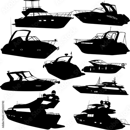 motor yacht collection silhouettes - vector photo