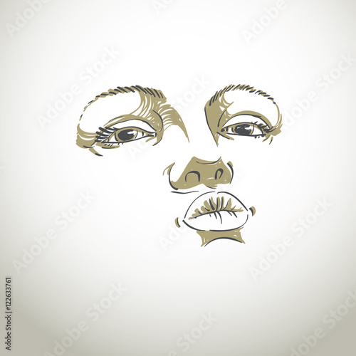 Black and white illustration of lady face, delicate visage featu