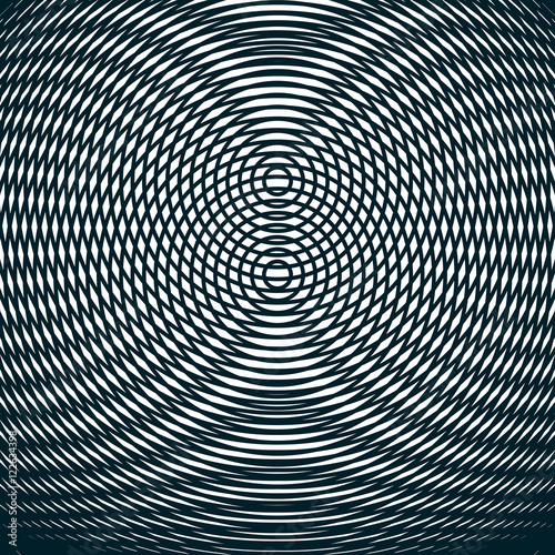 Decorative lined hypnotic contrast background. Optical illusion, creative black and white graphic moire backdrop.