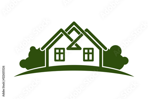 Abstract vector illustration of country houses with horizon line