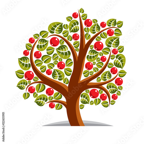 Vector illustration of stylized branchy tree isolated on white b