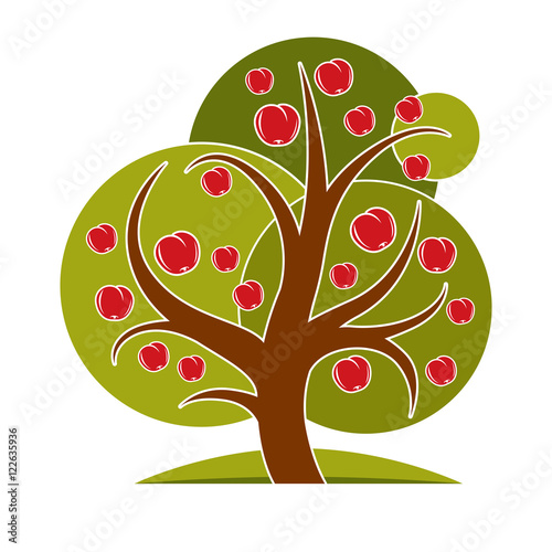 Fruity tree with ripe apples isolated on white. Wealth and prosp